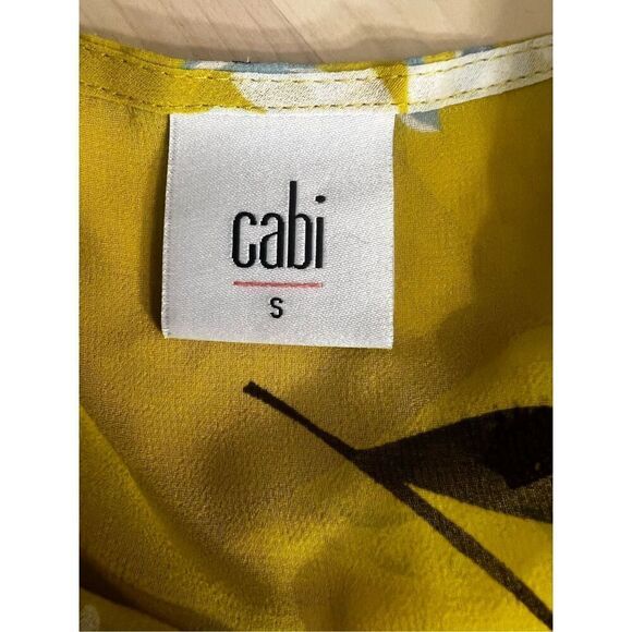 Cabi Simone Yellow Floral Sleeves Blouse Size S Ruffle Lined Semi-Sheer Summer - Picture 10 of 12